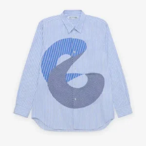 CDG Shirt Men's Geometric Panelled Shirt Blue Front Side