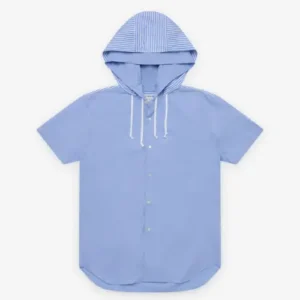 CDG Shirt Men's Hooded Short Sleeve Shirt Blue Front