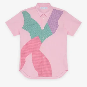 CDG Shirt Men's Short Sleeved Pattern Shirt in Pink Front