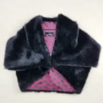 COMME des GARCONS Black Faux Fur Cape Coat Heart Lining Pink Front