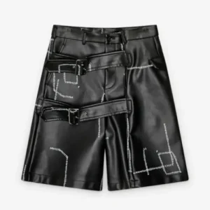 Comme des Garçons Printed Stitch Detail Shorts in Black Front
